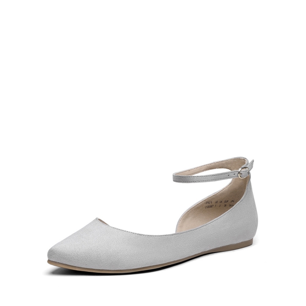 Pointed Toe Ankle Strap Ballet Flats Shoes - GREY SUEDE -  0